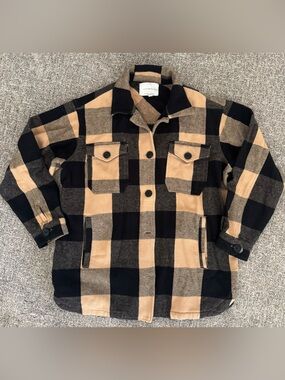 Lucky Brand black & tan button down flannel cotton soft shirt jacket sz S